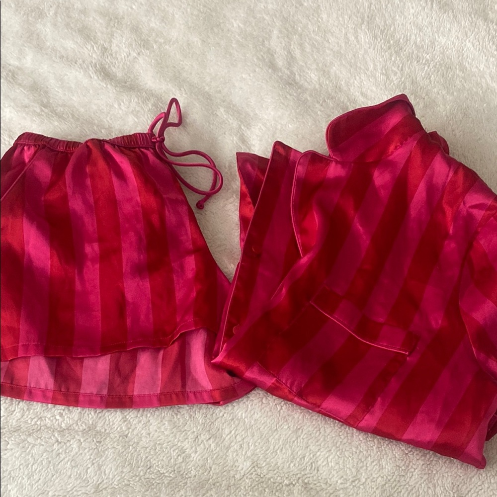 In Bloom Red and Pink Satin Pajama Set